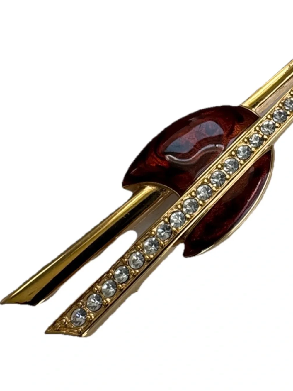 Monet Vintage Art Deco modernist Gold tone brown Enamel Rhinestone Brooch Pin